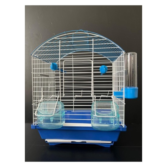 Kafes Oval çatılı çift kapılı çekmeceli kafes mavi