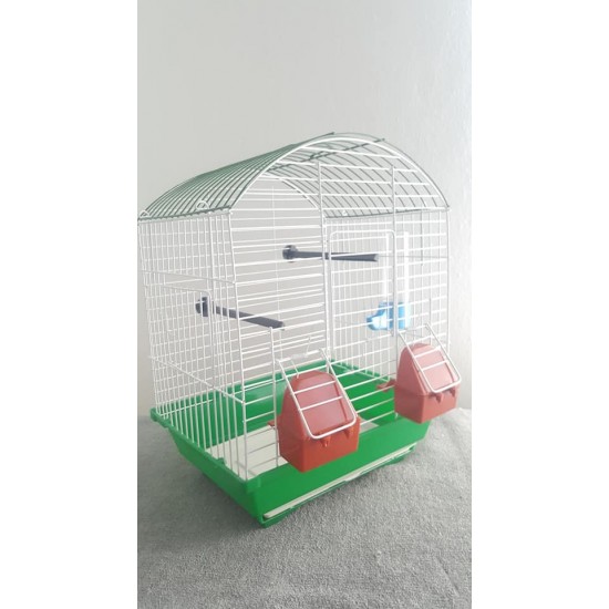 Kafes Oval çatılı çift kapılı çekmeceli kafes yeşil