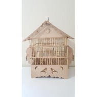 Kafes Çatılı Ahşap Bambu Kafesi Kafesi