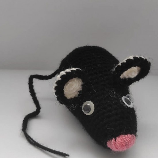 Fare Kedi Oyuncağı El Örgüsü Oyuncak Fare Siyah