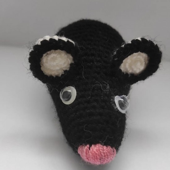 Fare Kedi Oyuncağı El Örgüsü Oyuncak Fare Siyah