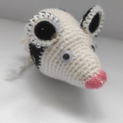 Fare Kedi Oyuncağı El Örgüsü Oyuncak Fare Beyaz Siyah