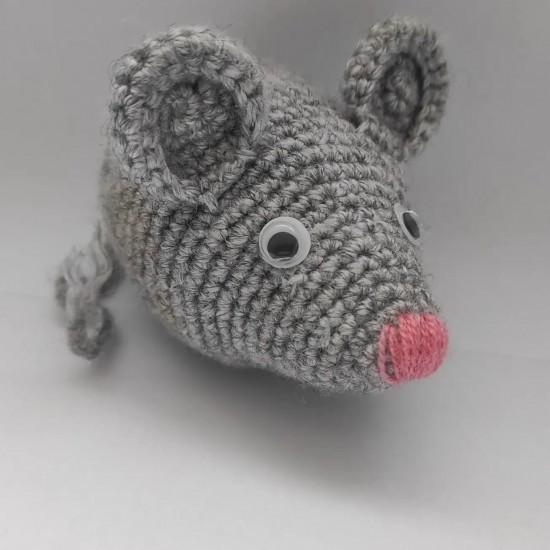 Fare Kedi Oyuncağı El Örgüsü Oyuncak Fare Gri 